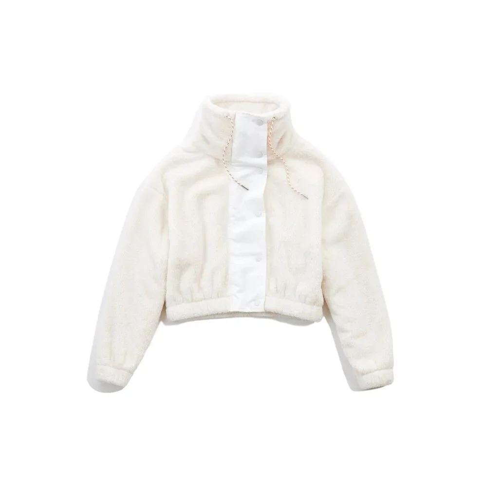 UO Teddy Fleece Cropped Jacket in Ivory - sz Medium